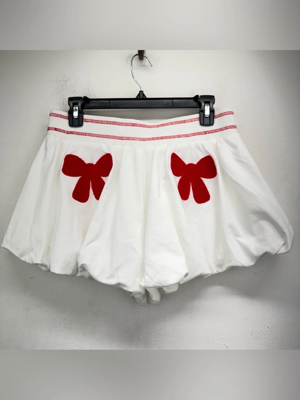 Peach Love California Sz Medium Women’s White Red USA Bow Star Top & Shorts Set